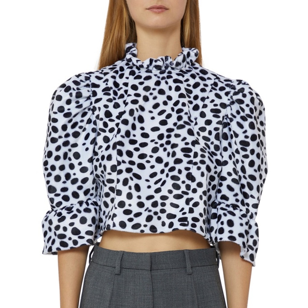 BATSHEVA Dalmatian/polka dot velveteen ruffle top
